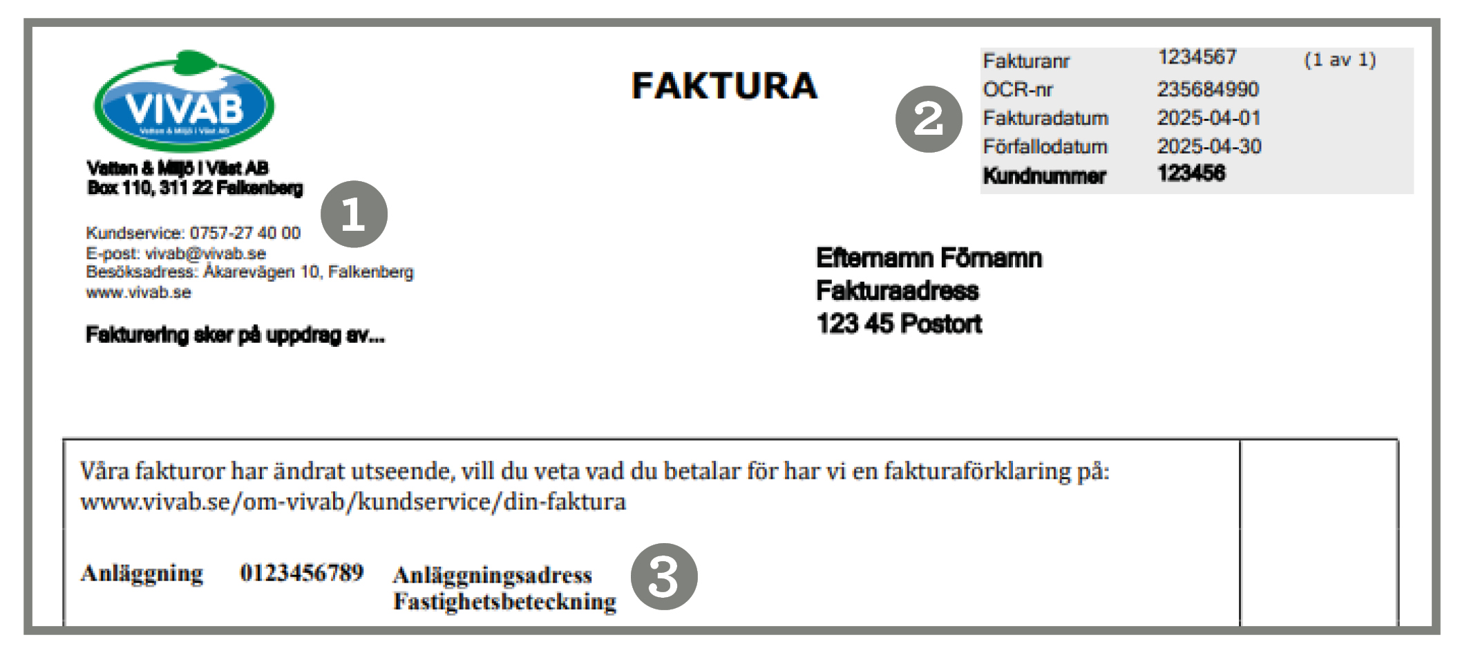 En del av en faktura med nummer och viss information i fet text.